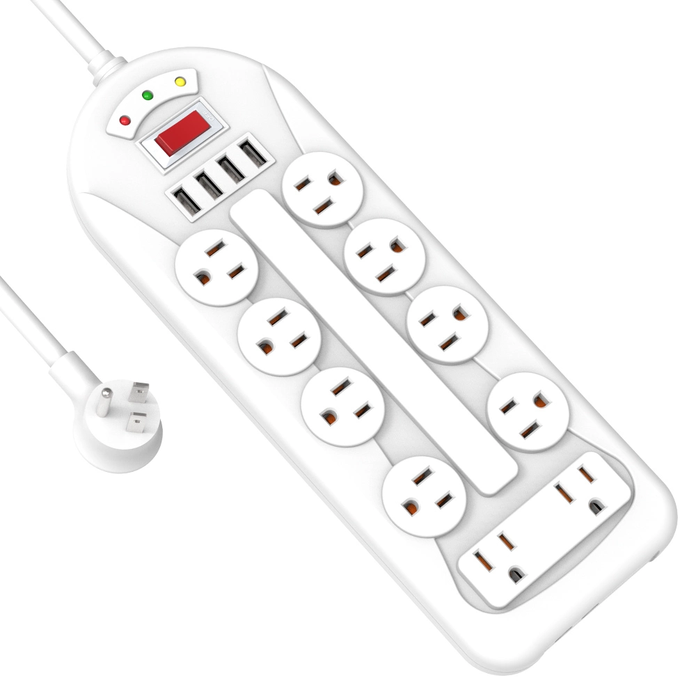 USA 10 AC Outlets Power Surge Protector with 4 USB Charging Station